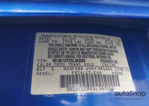 2010 Nissan Versa 1.8Sl z USA, uszkodzony, nr VIN 3N1BC1CP2AL383588